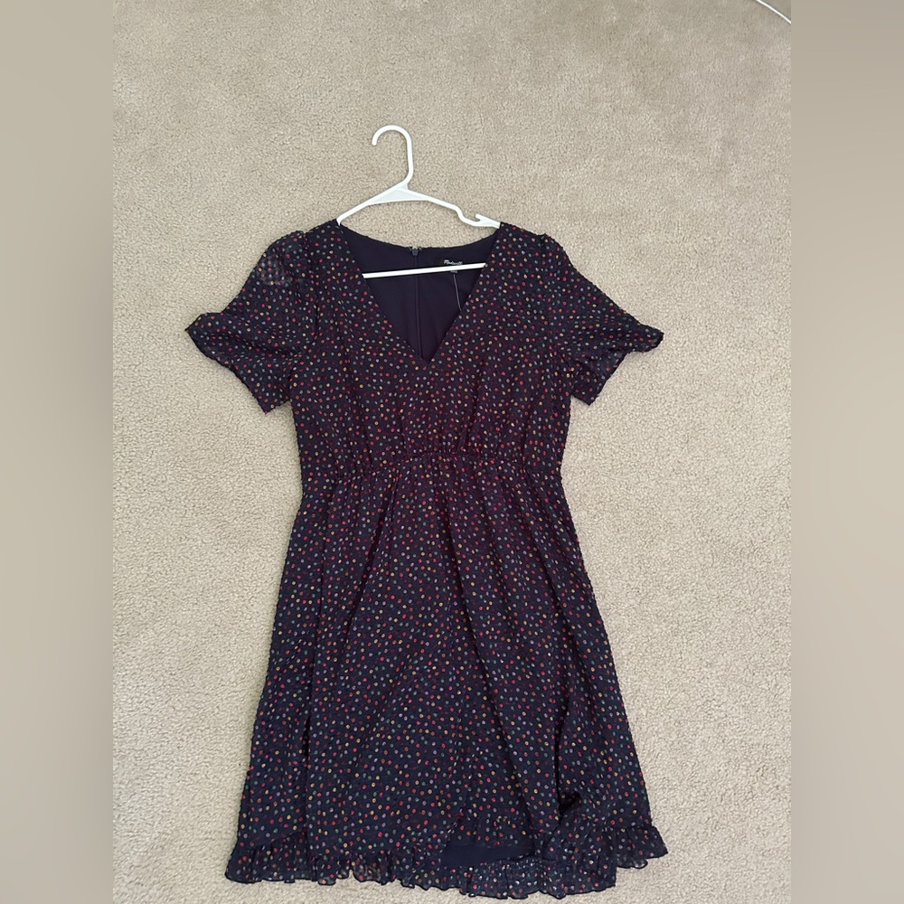 Madewell Navy Dress with Multicolor Polka Dots